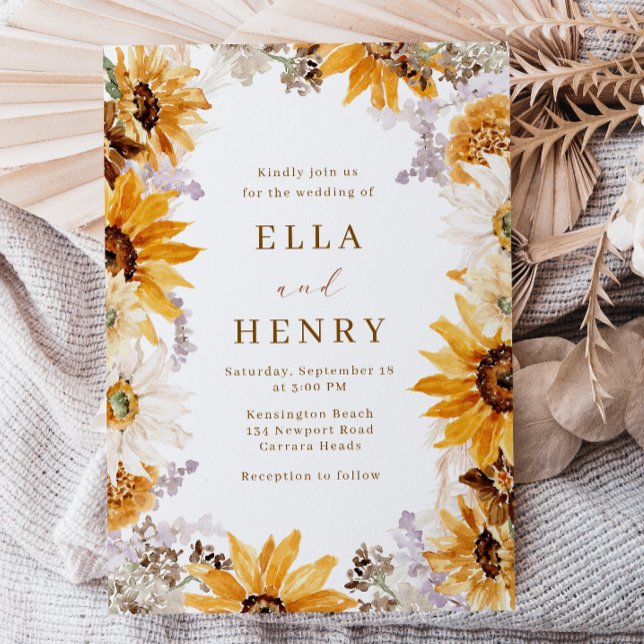 Invitation Mariage de tournesol Boho moderne (Créateur téléchargé)