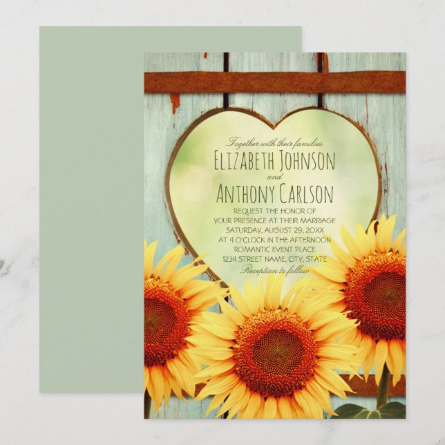 Invitation Mariage de tournesol d'automne, clôture rustique d (Devant / Derrière)