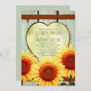 Invitation Mariage de tournesol d'automne, clôture rustique d