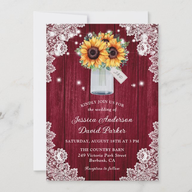 Invitation Mariage de tournesol de la dentelle de Bourgogne r (Devant)