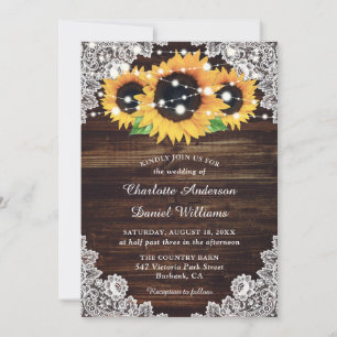 Invitation Mariage de tournesol en dentelle de bois rustique