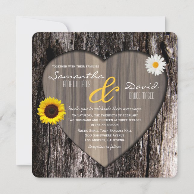Invitation Mariage de tournesol et de marguerite du coeur des (Devant)