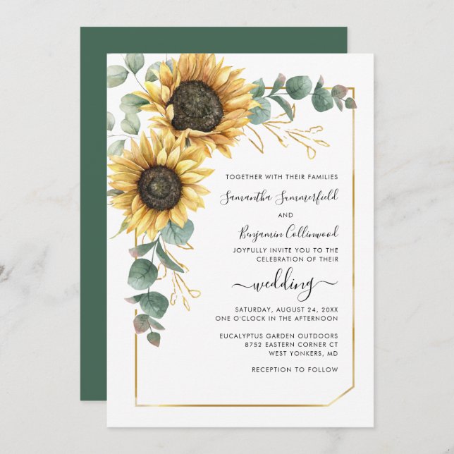 Invitation Mariage de tournesol géométrique fleuri (Devant / Derrière)