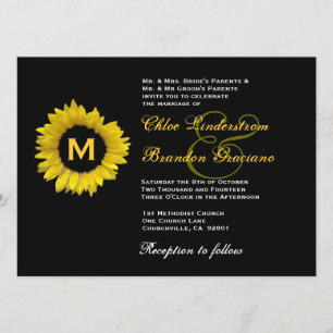 Invitation Mariage de tournesol jaune et noir