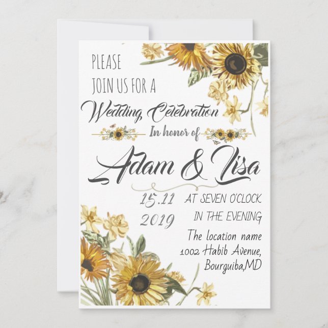 Invitation Mariage de tournesol jaune rustique et élégant (Devant)
