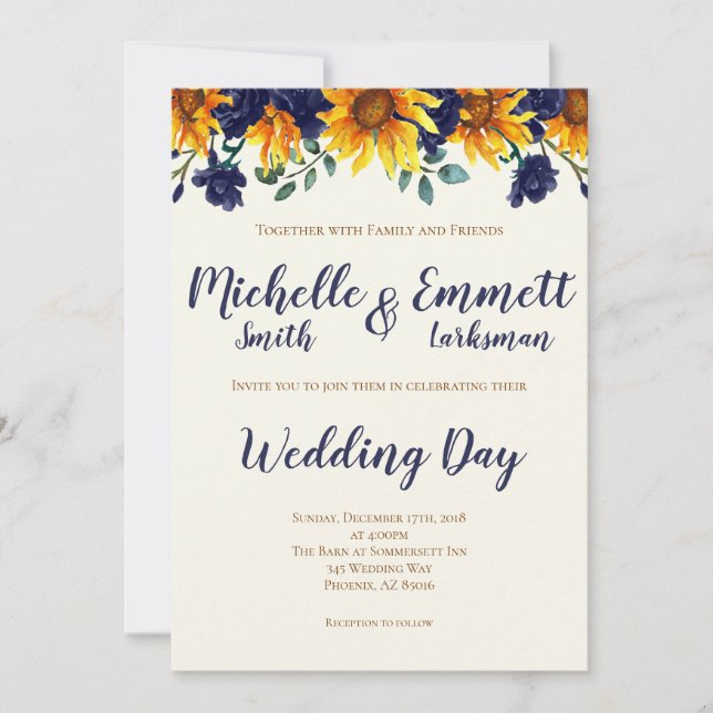 Invitation Mariage de tournesol rustique de la marine Blue Iv (Devant)