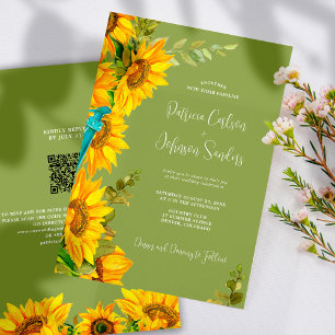 Invitation Mariage de tournesol rustique été code QR à RSVP