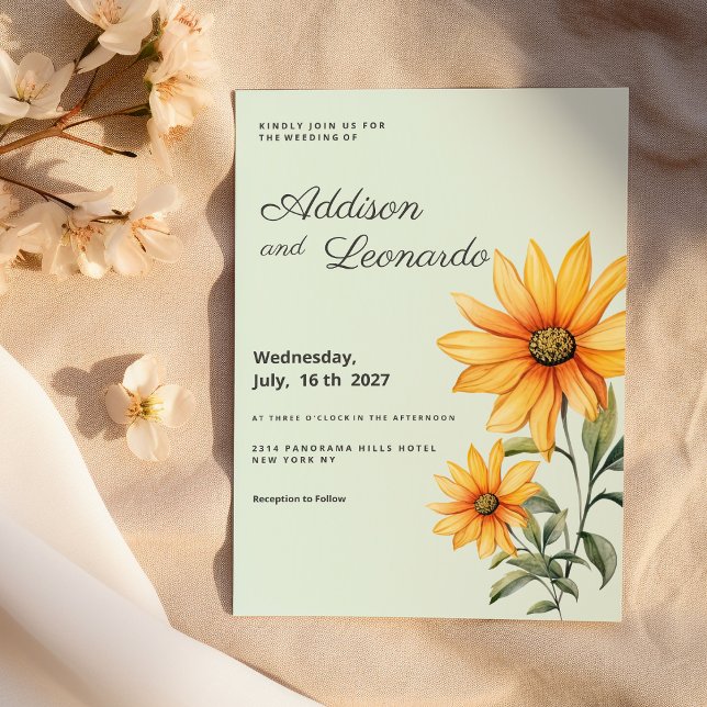 Invitation Mariage de tournesol vert orange (Mint green orange yellow sunflower Wedding )