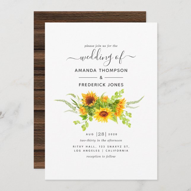 Invitation Mariage de tournesols bohème rustique (Devant / Derrière)