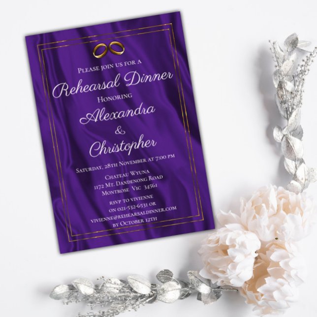 Invitation Mariage de trame d'or et de soie violette (Créateur téléchargé)