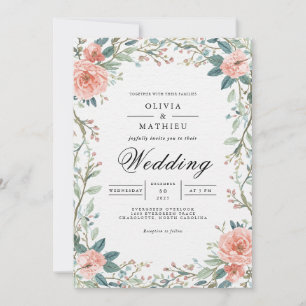 Invitation Mariage de trame en fleur de corail doux