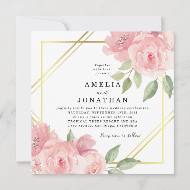 Invitation Mariage de trame or rose pâle (Devant)