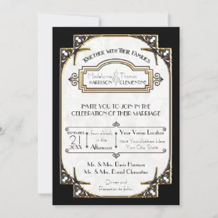 Invitation Mariage de typographie Art Déco Noir et Blanc