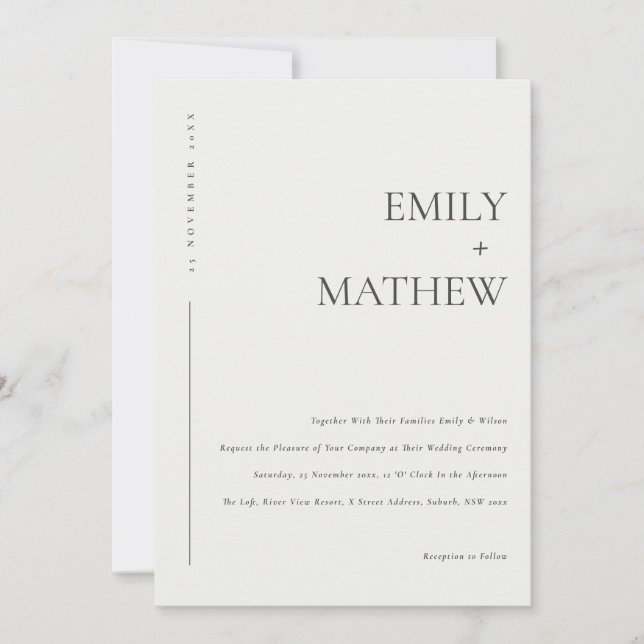 INVITATION MARIAGE DE TYPOGRAPHIE BLANCHE EN IVOIRE NOIRE CHI (Devant)