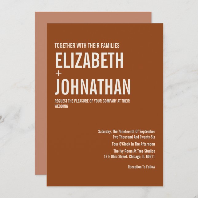 Invitation Mariage de typographie Boho Terracotta (Devant / Derrière)