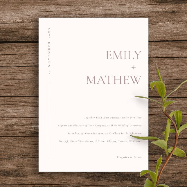 INVITATION MARIAGE DE TYPOGRAPHIE DE PEACH ROSE MOELLEUX MOIN (Créateur téléchargé)