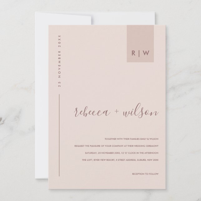 INVITATION MARIAGE DE TYPOGRAPHIE DE PEACH ROSE MOELLEUX MOIN (Devant)