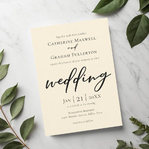 Invitation Mariage de typographie en ivoire simple chic