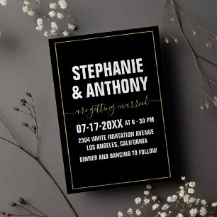 Invitation Mariage de typographie en or blanc noir