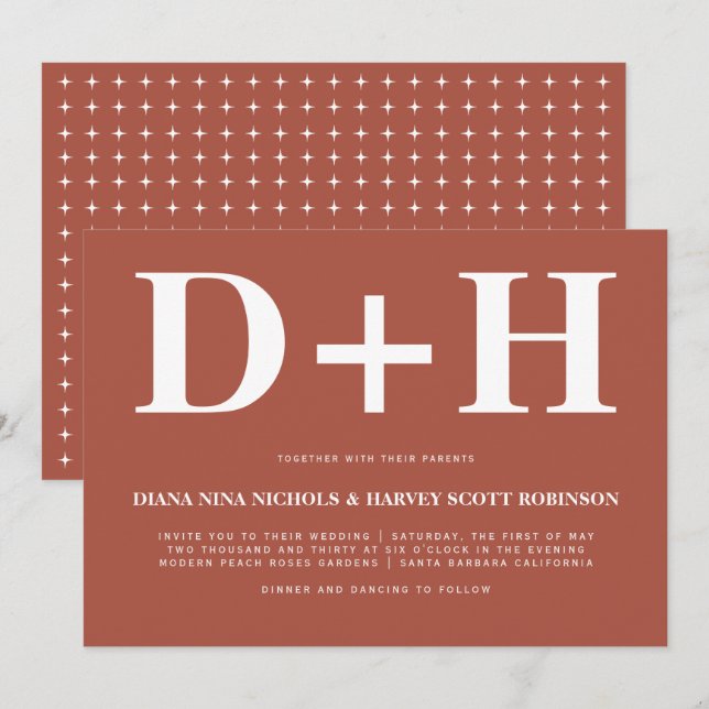 Invitation Mariage de typographie en terre cuite avec caractè (Devant / Derrière)