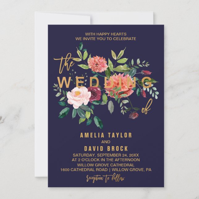 Invitation Mariage de typographie florale d'automne (Devant)
