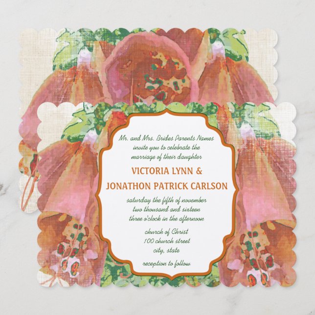 Invitation Mariage de typographie Mariage rose corail (Devant / Derrière)