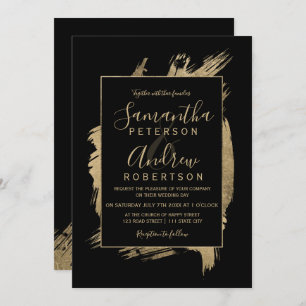 Invitation mariage de typographie moderne à cadre noir or