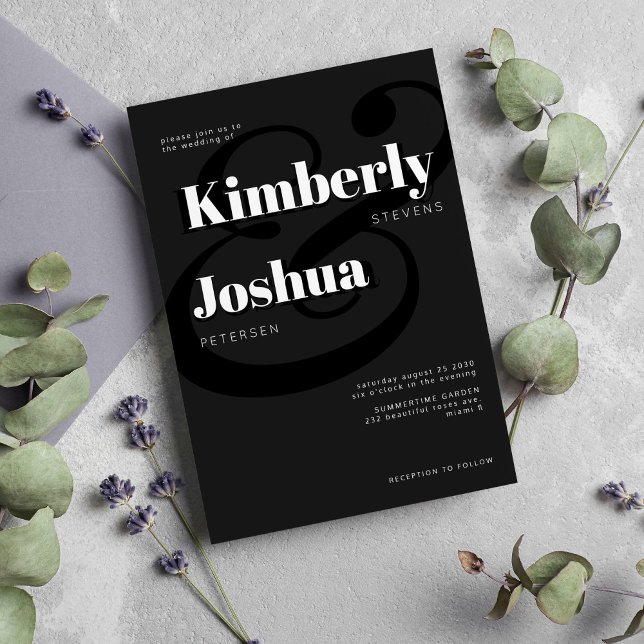Invitation Mariage de typographie moderne en noir et blanc (Créateur téléchargé)
