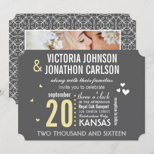 Invitation Mariage de typographie moderne gris et jaune