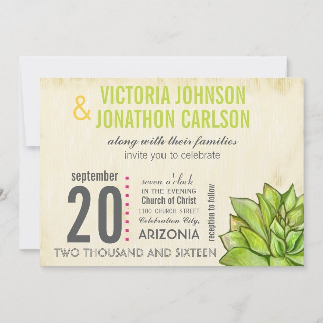 Invitation Mariage de typographie moderne rose et lime (Devant)