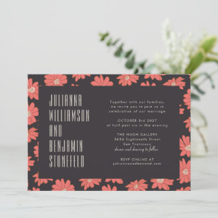 Invitation Mariage de typographie moderne rouge foncé Floral