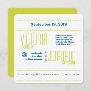 Invitation Mariage de typographie moderne turquoise et Lime