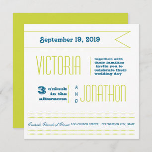 Invitation Mariage de typographie moderne turquoise et Lime