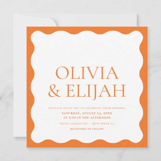 Invitation Mariage de typographie moderne Wavy Orange (Devant)