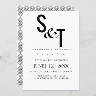 Invitation Mariage de typographie noir blanc Geo Back