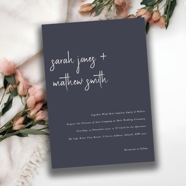 Invitation Mariage de typographie noir de la marine minimale (Créateur téléchargé)