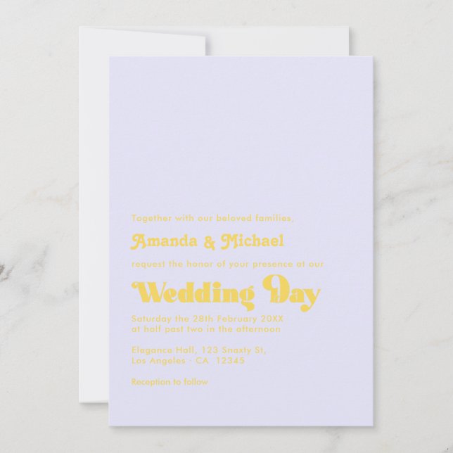 Invitation Mariage de typographie rétro Lavender et Lemon Zes (Devant)