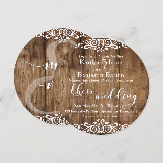 Invitation Mariage de typographie rustique Brown en bois et b (Devant / Derrière)