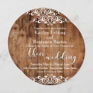 Invitation Mariage de typographie rustique Brown en bois et b