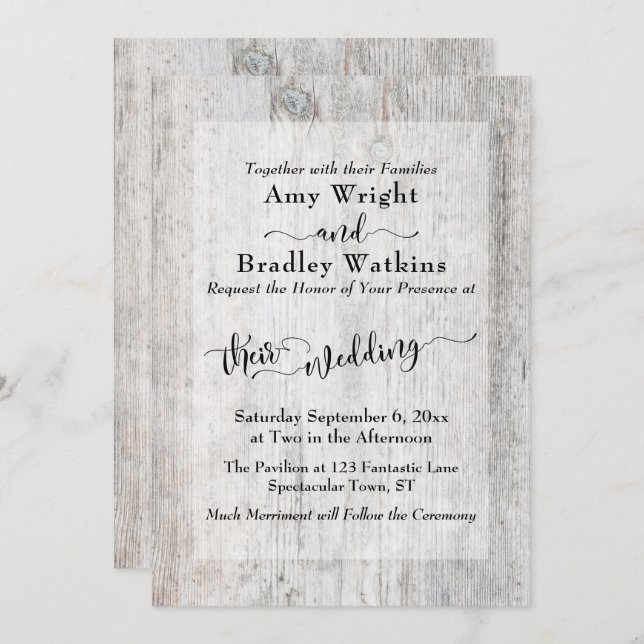 Invitation Mariage de typographie rustique en bois Patiné (Devant / Derrière)
