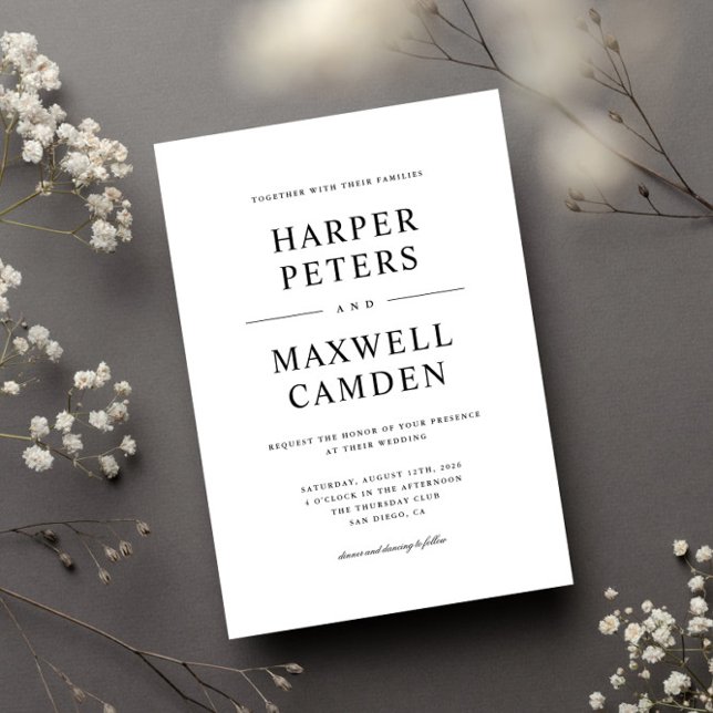 Invitation Mariage de typographie simple noir et blanc (Créateur téléchargé)