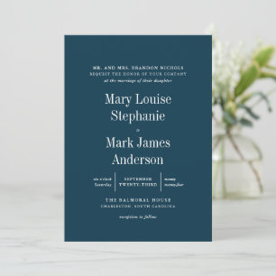 Invitation Mariage de typographie sophistiqué bleu marine