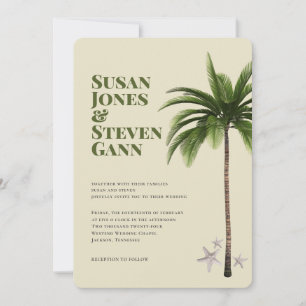 Invitation Mariage de typographie verte moderne Palm Tree