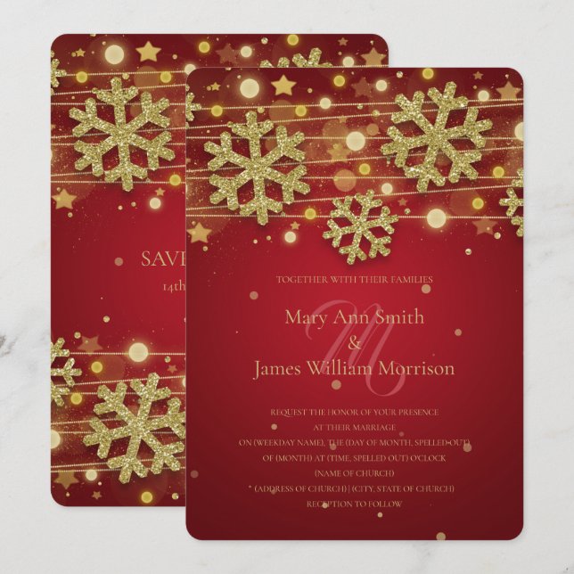 Invitation Mariage de vacances Or & Rouge Enregistrer la Date (Devant / Derrière)