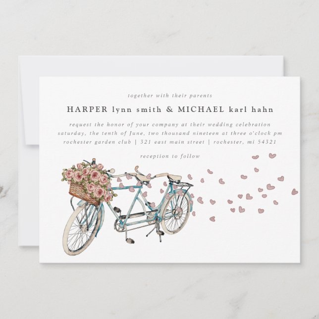 Invitation Mariage de vélo Watercolor Tandem (Devant)
