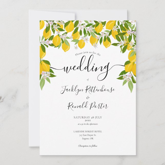 Invitation Mariage de verdure aux citrons en fleurs (Devant)