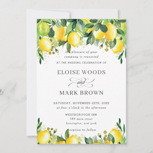 Invitation Mariage de verdure d'été Lemon Azure (Devant)