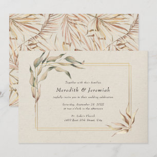 Invitation Mariage de verdure dorée rustique