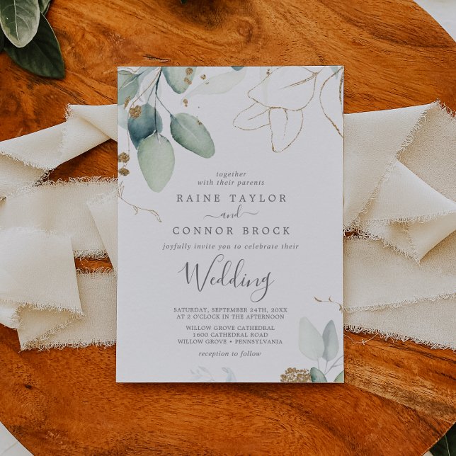 Invitation Mariage de verdure et feuille d'or (Créateur téléchargé)