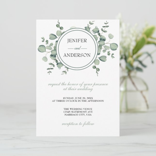 Invitation Mariage de verdure Eucalyptus (Debout devant)